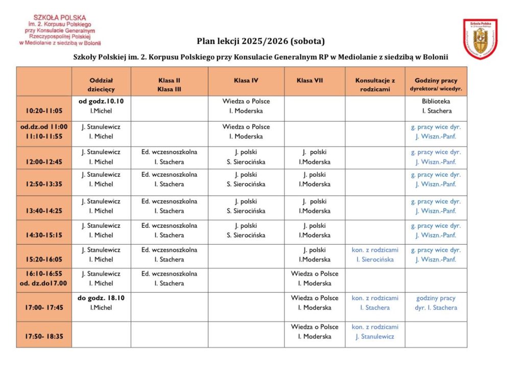 Plan lekcji 2025/2026 sobota