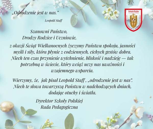 Życzenia z okazji Świąt Wielkanocnych.